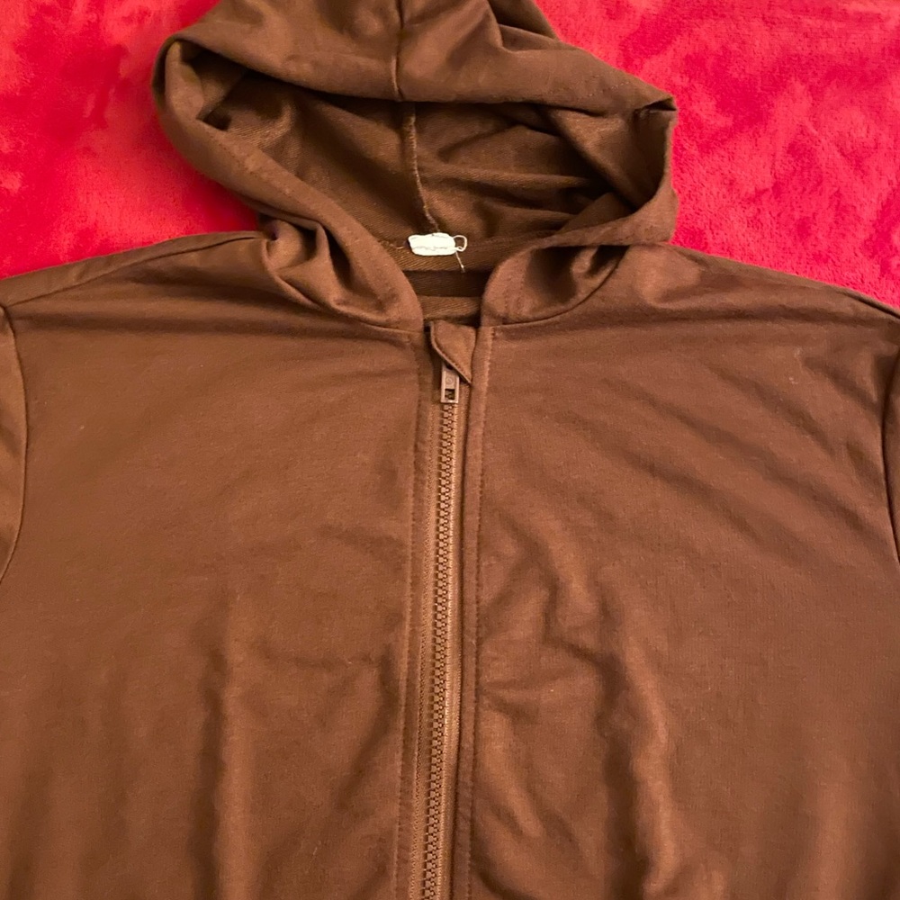 cropped brown zip up
